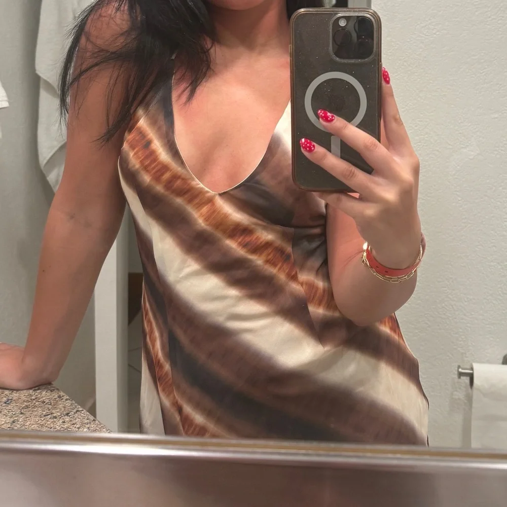 Esmira Halter Mini Dress Brown Stripe - Picture 2 of 2